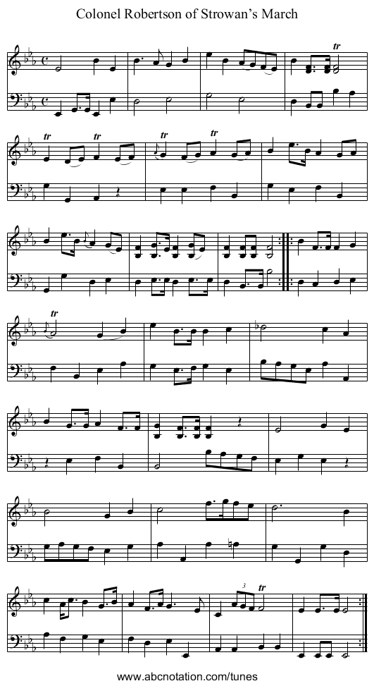 Colonel Robertson of Strowan’s March - staff notation