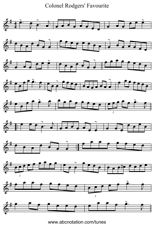 Colonel Rodgers' Favourite - staff notation