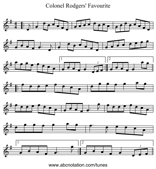 Colonel Rodgers' Favourite - staff notation