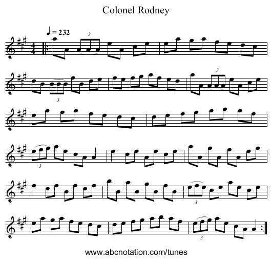 Colonel Rodney - staff notation