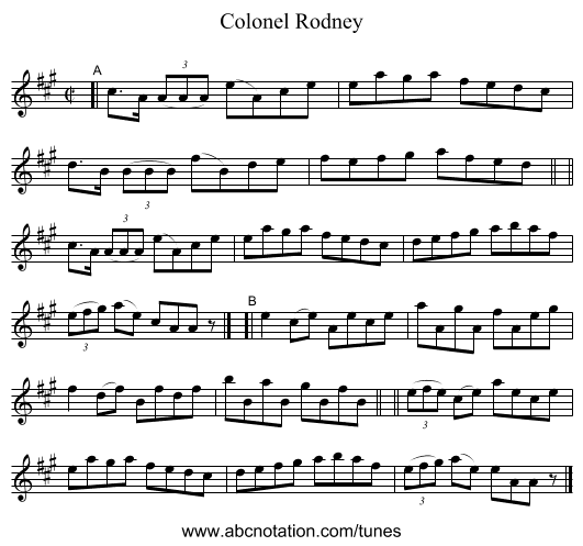 Colonel Rodney - staff notation