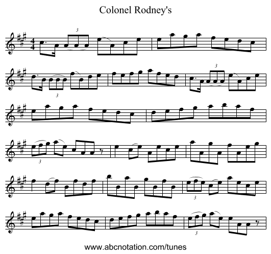Colonel Rodney's - staff notation