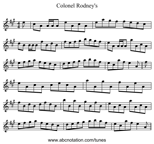 Colonel Rodney's - staff notation