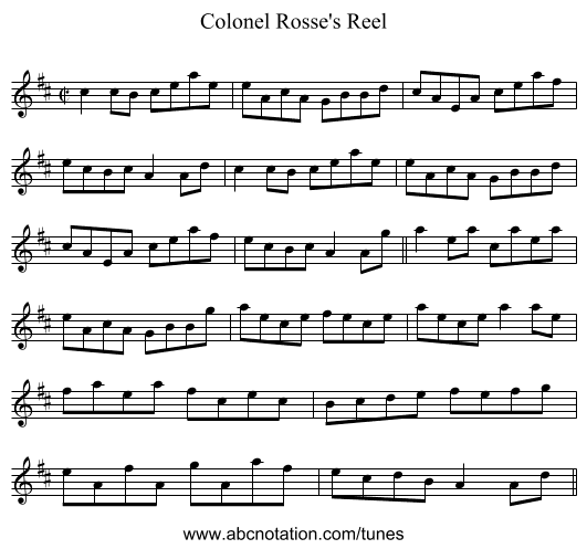 Colonel Rosse's Reel - staff notation