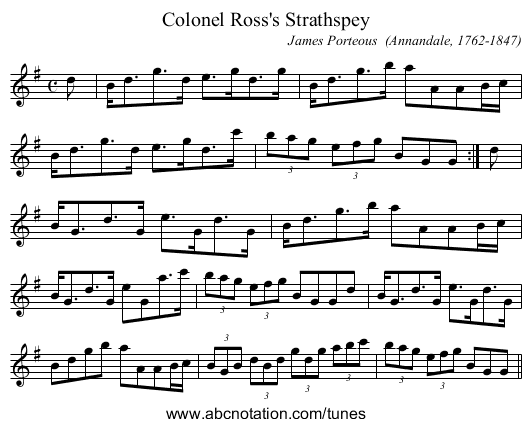 Colonel Ross's Strathspey - staff notation