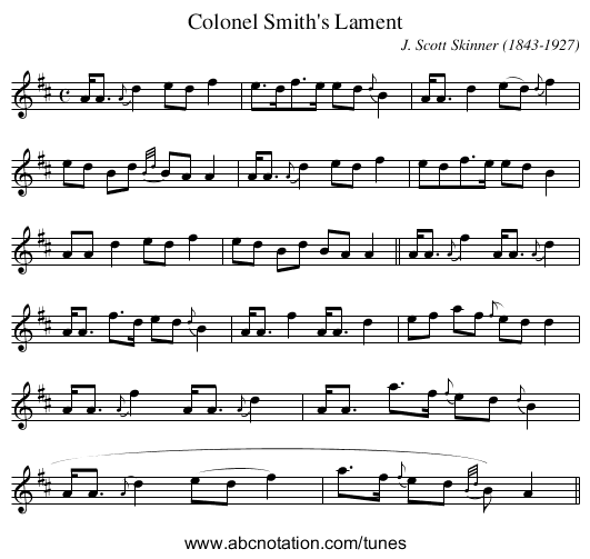 Colonel Smith's Lament - staff notation