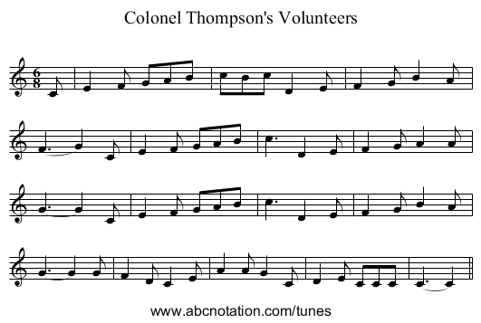 Colonel Thompson's Volunteers - staff notation