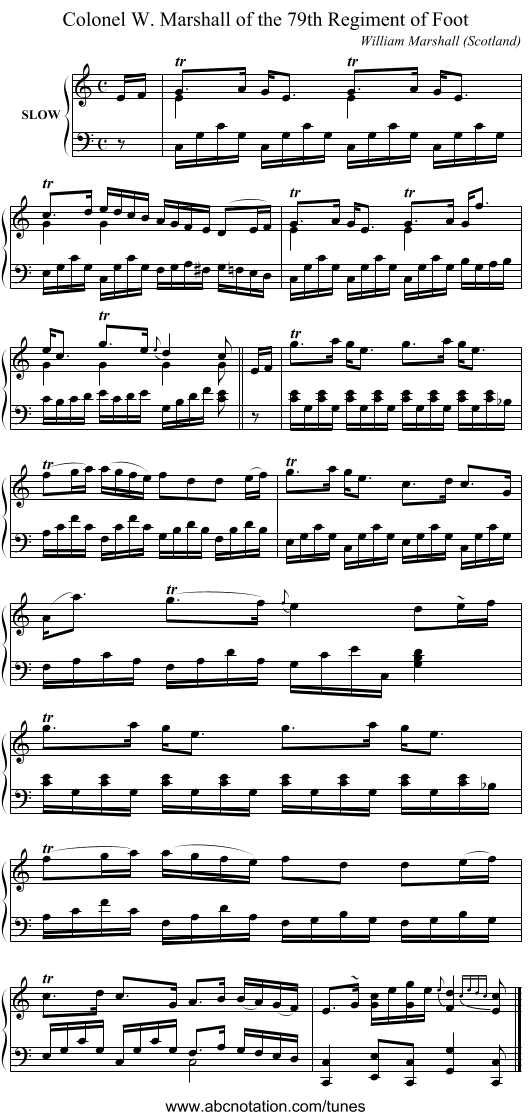 Colonel W. Marshall of the 79th Regiment of Foot - staff notation