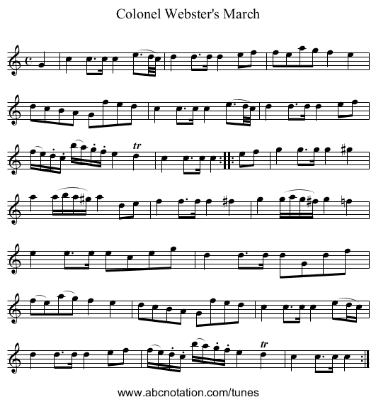 Colonel Webster's March - staff notation