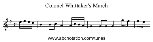 Colonel Whittaker's March - staff notation