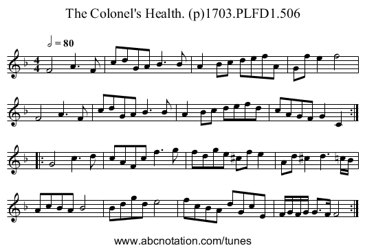 Colonel's Health. (p)1703.PLFD1.506, The - staff notation