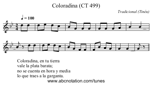 Coloradina (CT 499) - staff notation