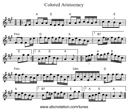 Colored Aristocracy - staff notation