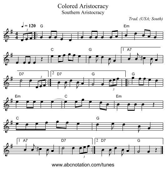 Colored Aristocracy - staff notation