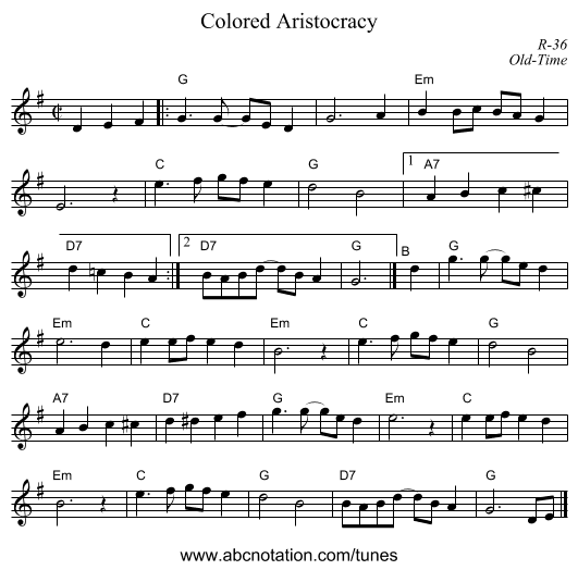 Colored Aristocracy - staff notation