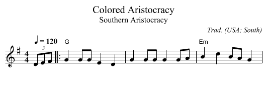 Colored Aristocracy - staff notation