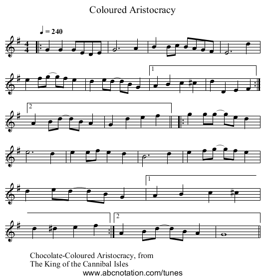 Coloured Aristocracy - staff notation