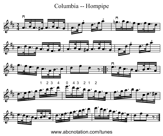 Columbia -- Hornpipe - staff notation