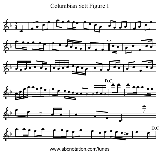 Columbian Sett Figure 1 - staff notation