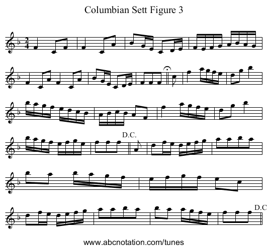 Columbian Sett Figure 3 - staff notation