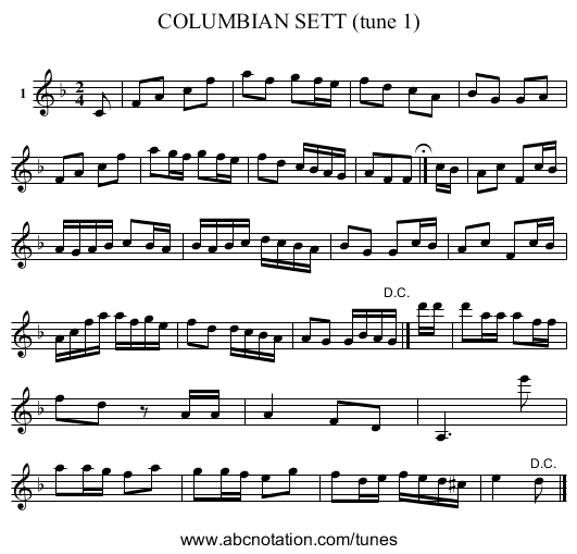 COLUMBIAN SETT (tune 1) - staff notation
