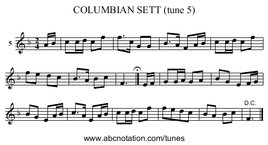 COLUMBIAN SETT (tune 5) - staff notation