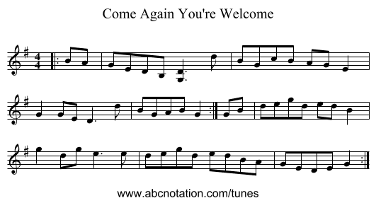 Come Again You're Welcome - staff notation
