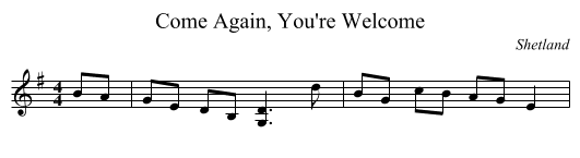 Come Again, You're Welcome - staff notation