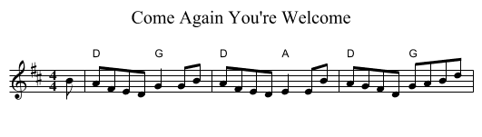 Come Again You're Welcome - staff notation