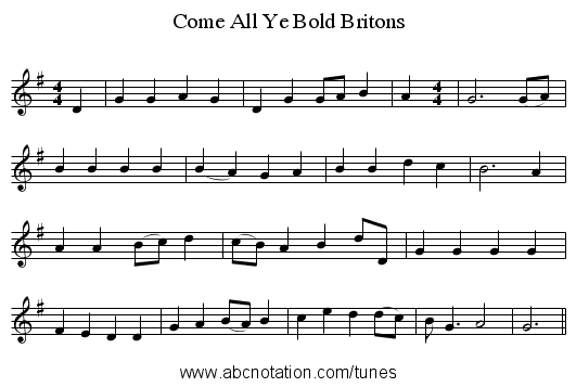 Come All Ye Bold Britons - staff notation