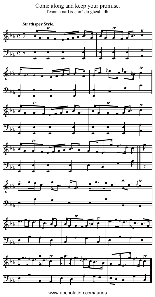 Come along and keep your promise. - staff notation