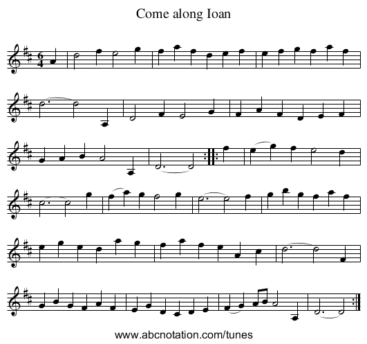 Come along Ioan - staff notation