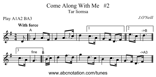 Come Along With Me   #2 - staff notation
