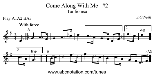 Come Along With Me #2 - staff notation