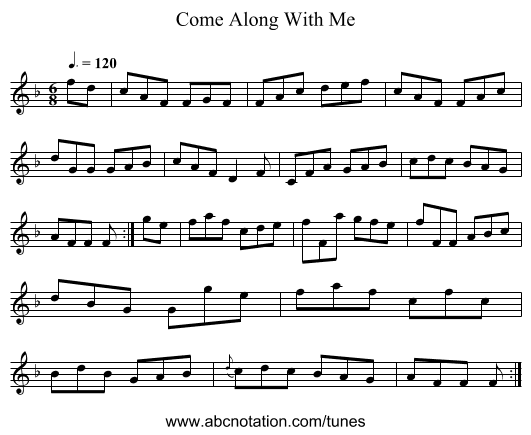 Come Along With Me - staff notation
