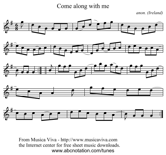 Come along with me - staff notation