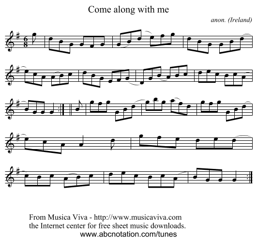 Come along with me - staff notation