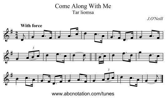Come Along With Me - staff notation