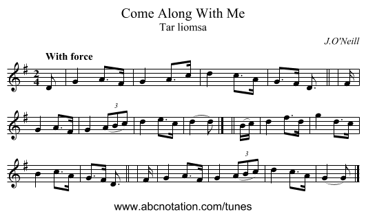 Come Along With Me - staff notation