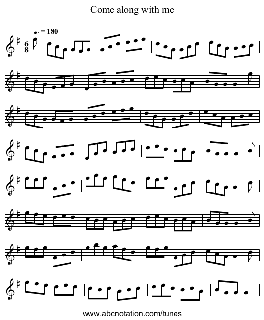 Come along with me - staff notation