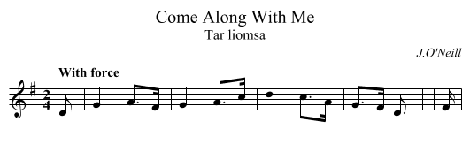 Come Along With Me - staff notation