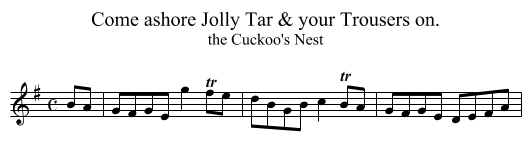 Come ashore Jolly Tar & your Trousers on. - staff notation
