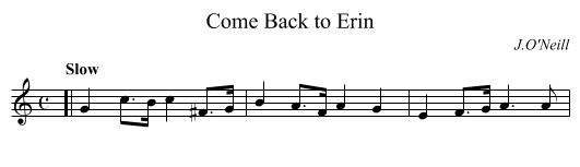Come Back to Erin - staff notation