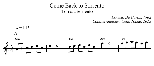 Come Back to Sorrento - staff notation