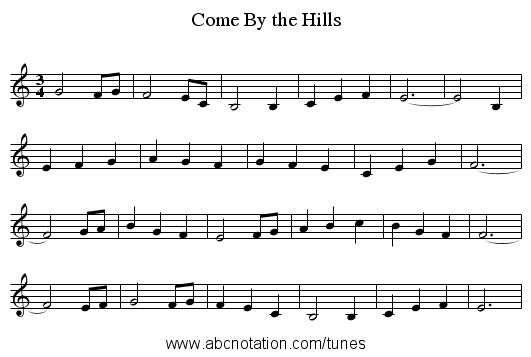 Come By the Hills - staff notation