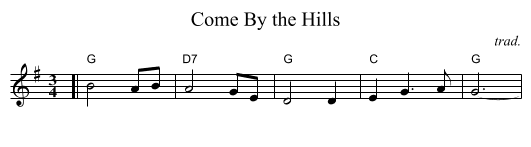 Come By the Hills - staff notation