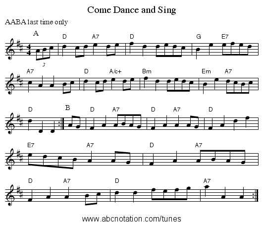 Come Dance and Sing - staff notation