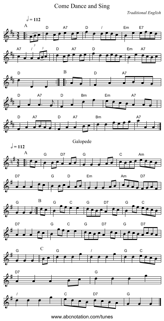Come Dance and Sing - staff notation