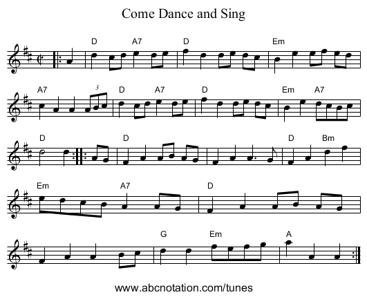 Come Dance and Sing - staff notation
