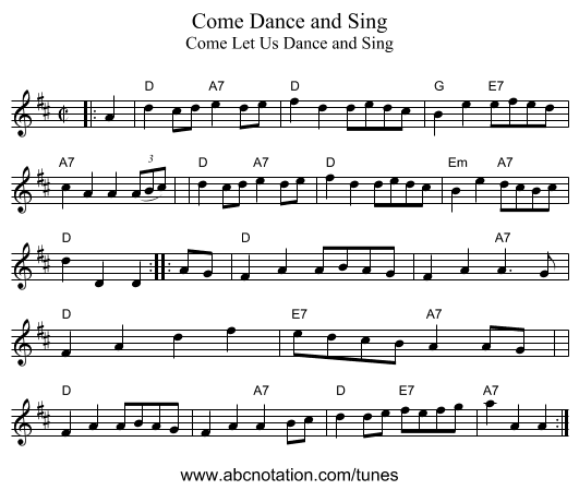 Come Dance and Sing - staff notation